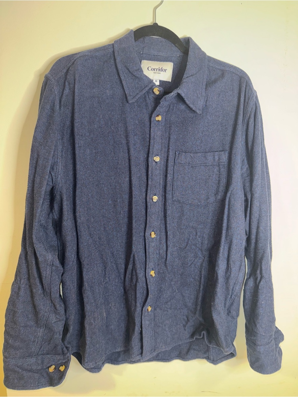 Corridor New York Men’s M Indigo Blue Textured Linen Chambray Shirt